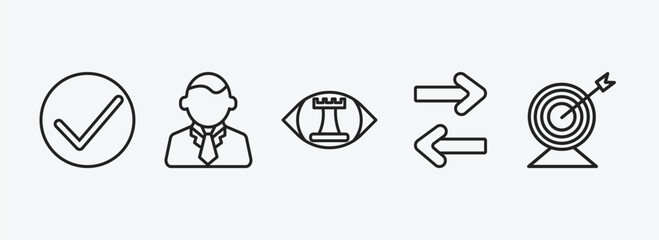 Poster - startup stategy and outline icons set. startup stategy and icons such as success, ceo, strategic vision, exchanging, purpose vector. can be used web and mobile.
