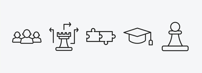 Wall Mural - success outline icons set. success icons such as leader, strategy game, jigsaw, mortarboard, pawn vector. can be used web and mobile.