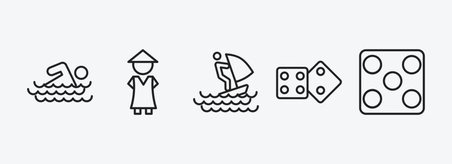 Poster - sports outline icons set. sports icons such as swimming man, sesei, windsurf sea, board gaming, game board vector. can be used web and mobile.