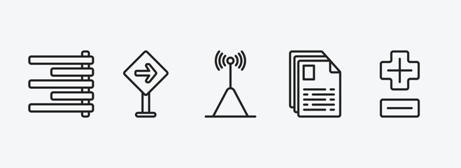 Poster - signs outline icons set. signs icons such as align right, traffic, wireless receptor, text documents, plus less vector. can be used web and mobile.