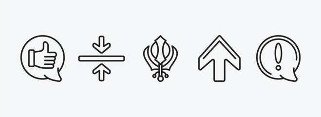 Poster - signs outline icons set. signs icons such as positive, alignment, khanda, up, exclamation mark vector. can be used web and mobile.