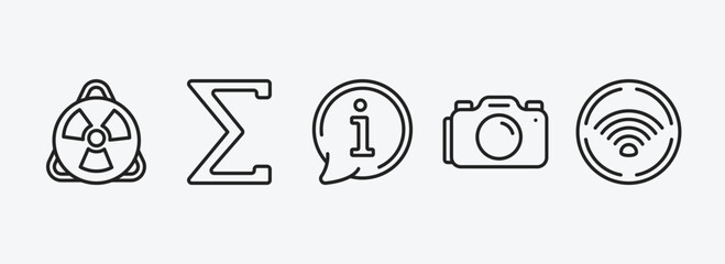 Poster - signs outline icons set. signs icons such as toxic, the sum of, information, camera, wireless network vector. can be used web and mobile.
