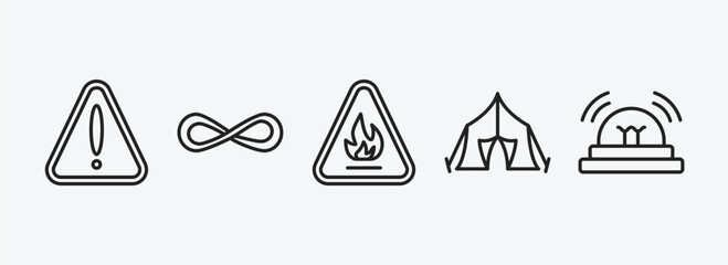 Poster - signs outline icons set. signs icons such as alert, infinity, fire hazard, tent, alarm vector. can be used web and mobile.