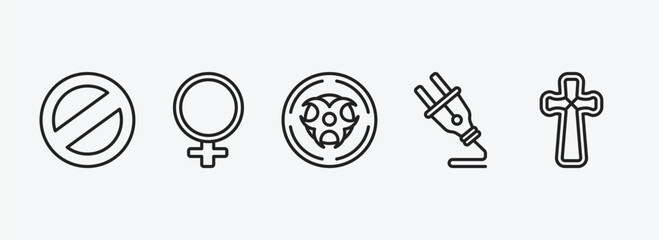 Poster - signs outline icons set. signs icons such as no, female, radioactive, plug, gross dark cross vector. can be used web and mobile.