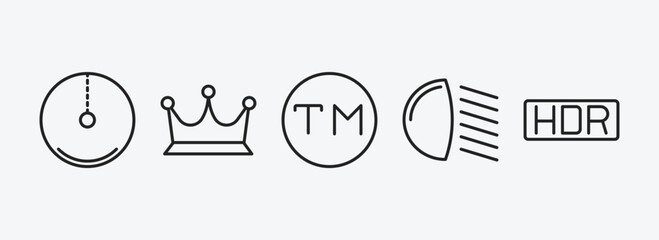 Poster - shapes outline icons set. shapes icons such as radius of circle, royalties, trademark, low beam, hdr vector. can be used web and mobile.