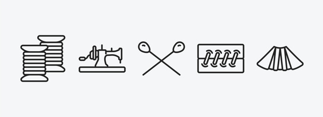 sew outline icons set. sew icons such as coil, old sewing hine, knitting neddles, seam, pleat vector. can be used web and mobile.