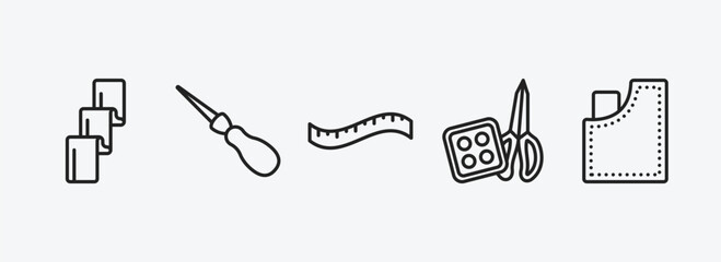 Poster - sew outline icons set. sew icons such as textile, awl, measuring tape, sewing craft, jeans pocket vector. can be used web and mobile.