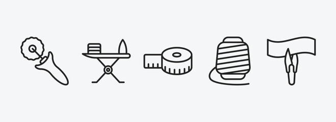 Poster - sew outline icons set. sew icons such as tracing wheel, ironing board, tape, spool, cutting vector. 