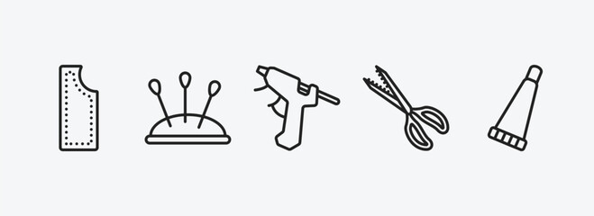 Poster - sew outline icons set. sew icons such as material, pincushion, hot glue, pinking shears, glue stick vector. can be used web and mobile.