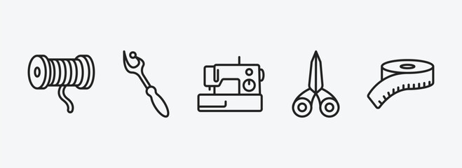 Poster - sew outline icons set. sew icons such as cotton reel, ripper, new sewing hine, sewing scissors, measuring vector. can be used web and mobile.
