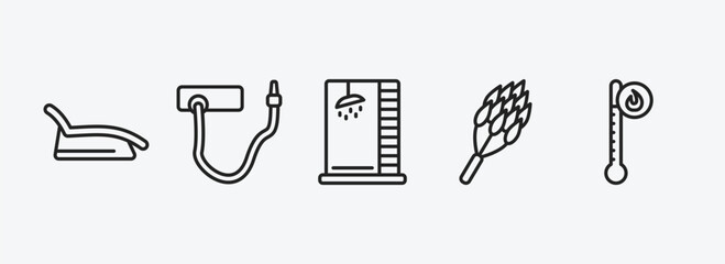 Poster - sauna outline icons set. sauna icons such as tepidarium, kneipp hose, luxury shower, hemlock, hyperthermia vector. can be used web and mobile.