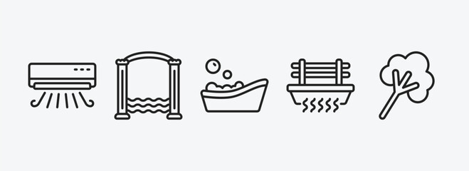 Poster - sauna outline icons set. sauna icons such as air cooling, roman bath, asian bath, brine cabin, steam jet vector. can be used web and mobile.