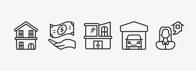 Poster - real estate outline icons set. real estate icons such as duplex, deposit, modern house, garage, or v