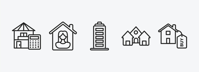 Poster - real estate outline icons set. real estate icons such as calculate, tenant, facade, houses, buy vect