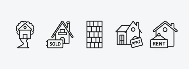 Poster - real estate outline icons set. real estate icons such as tree house, sold, wall, for rent, rent vect