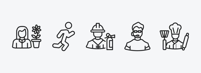 Poster - professions outline icons set. professions icons such as florist, athlete, fireman, bouncer, cooker vector. can be used web and mobile.