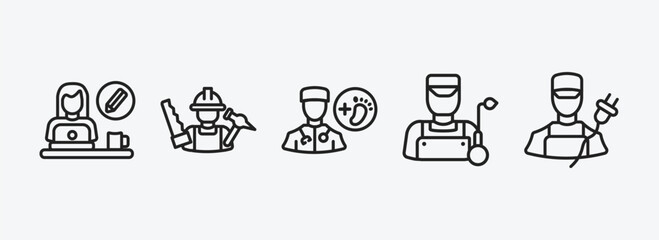 Poster - professions outline icons set. professions icons such as graphic de, carpenter, podiatrist, welder, electrician vector. can be used web and mobile.
