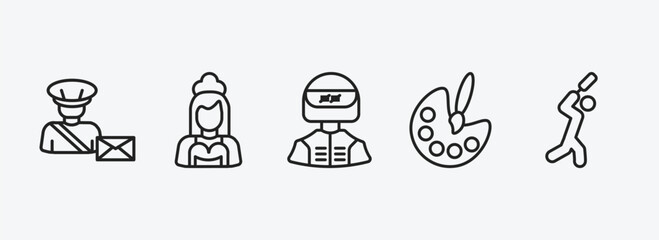 Poster - professions outline icons set. professions icons such as postman, maid, racer, artist, cricket playe