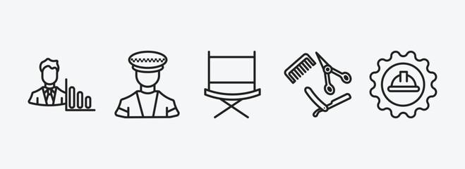 Poster - professions outline icons set. professions icons such as statistician, taxi driver, director, barber, mechanical engineer vector. can be used web and mobile.