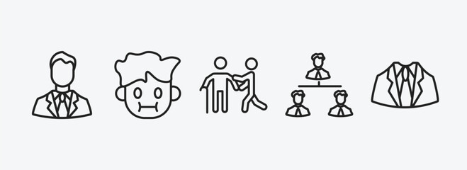 Poster - people outline icons set. people icons such as man with company, sick smile, help the elderly, businessmen hierarchy, business suit vector. can be used web and mobile.
