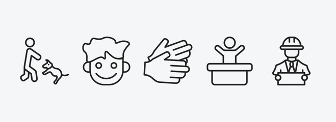 Poster - people outline icons set. people icons such as dog trainer, happy smile, partners claping hands, worker success, architech working vector. can be used web and mobile.