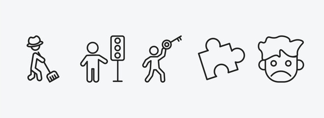 Poster - people outline icons set. people icons such as farmer working, traffic hand, man with big key, mind game, sad smile vector. can be used web and mobile.