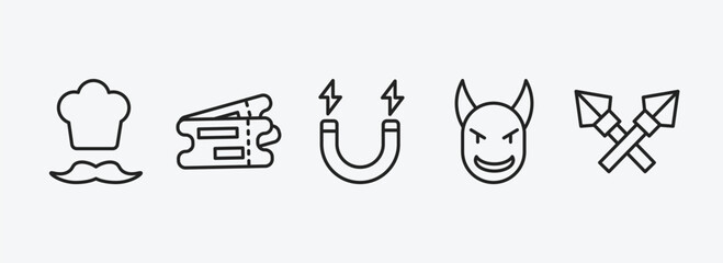 Poster - people outline icons set. people icons such as chief, validating ticket, electromagnet, devil head with horns, lance vector. can be used web and mobile.