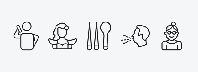 Poster - people outline icons set. people icons such as man talking with phone, spanish woman, korean, cough, old woman vector. can be used web and mobile.