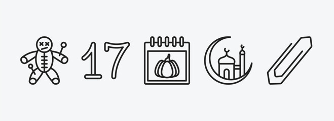 Poster - other outline icons set. other icons such as voodoo puppet, seventeen, pumpkin calendar, mosque and moon, office clip vector. can be used web and mobile.