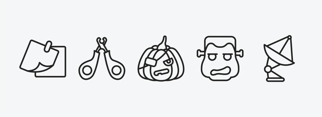 Poster - other outline icons set. other icons such as two post it, nail trimmer, pirate pumpkin, monster, sat