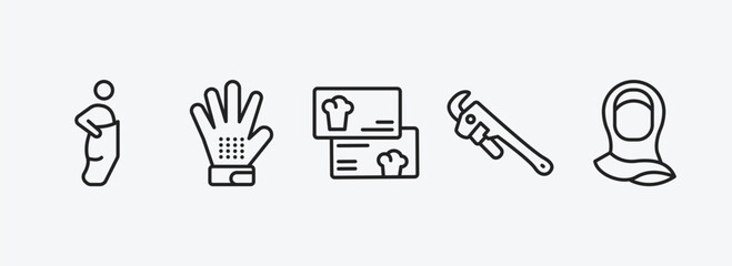 Poster - other outline icons set. other icons such as sack race, grooming glove, cook business card, pipe wrench, muslim woman with hijab vector. can be used web and mobile.