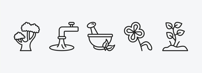Poster - nature outline icons set. nature icons such as chestnut oak tree, wate, flower therapy, floral decorations, plants growing vector. can be used web and mobile.