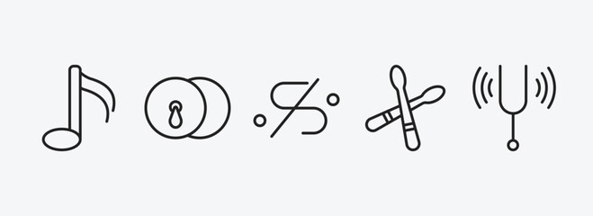 Poster - music and media outline icons set. music and media icons such as sixteenth note, cymbals, segno, drumstick, tuning fork vector. can be used web and mobile.