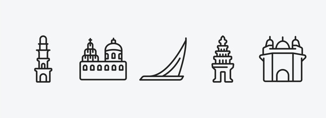 Poster - monuments outline icons set. monuments icons such as the clock tower, blue domed churches, moscow, cambodia, amritsar vector. can be used web and mobile.