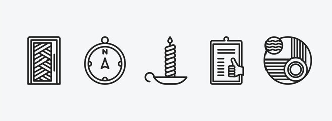 Poster - miscellaneous outline icons set. miscellaneous icons such as room door, compass pointing north, candlesticks, enlist, abstract vector. can be used web and mobile.