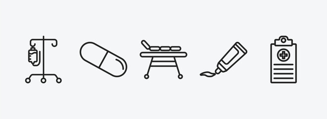 Poster - medical outline icons set. medical icons such as perfusion, medical pill, table of treatments, ointment, records vector. can be used web and mobile.