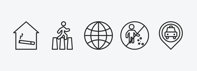 Poster - maps and flags outline icons set. maps and flags icons such as smoking place, crossing road caution, earth gobe, no littering, taxi stop vector. can be used web and mobile.