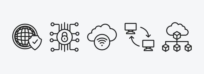Poster - internet security outline icons set. internet security icons such as network, cyber security, networking, remote access, network cubes vector. can be used web and mobile.