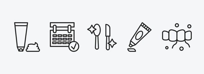 Poster - hygiene outline icons set. hygiene icons such as shaving gel, appointment book, food hygiene, gel, flossing vector. can be used web and mobile.