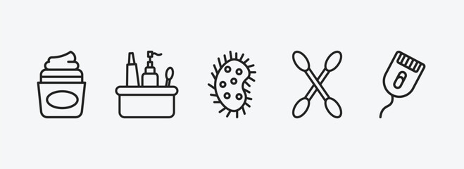 Poster - hygiene outline icons set. hygiene icons such as face cream, hygiene kit, parasite, cotton swabs, depilator vector. can be used web and mobile.