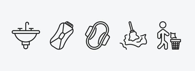 Poster - hygiene outline icons set. hygiene icons such as washbasin, epliator, sanitary napkin, wet cleaning, throw vector. can be used web and mobile.