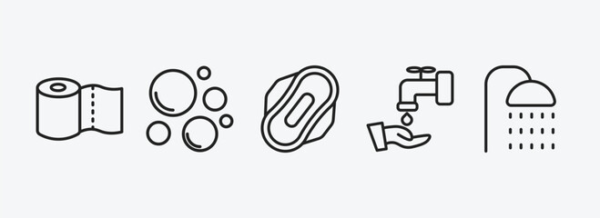 Poster - hygiene outline icons set. hygiene icons such as paper towel, bubbles, hygienic pad, ablution, douche vector. can be used web and mobile.