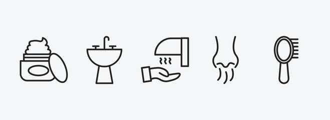 Poster - hygiene outline icons set. hygiene icons such as body cream, washbowl, drying hands, body odour, primp vector. can be used web and mobile.