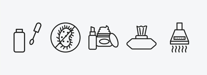 Poster - hygiene outline icons set. hygiene icons such as dolled up, antibacterial, cosmetics, baby wipe, extractor vector. can be used web and mobile.