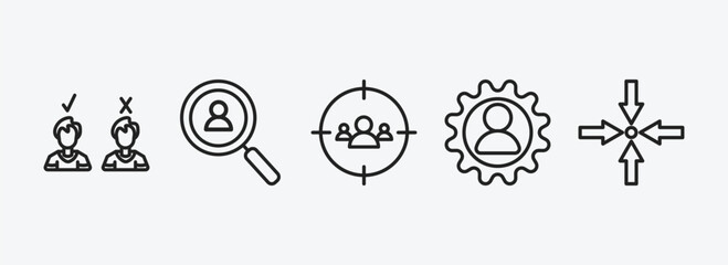 Poster - human resources outline icons set. human resources icons such as candidates, hiring, target audience, skills, meeting point vector. can be used web and mobile.