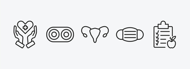 Poster - health and medical outline icons set. health and medical icons such as health care, optometrist, uterus, medical mask, nutrition vector. can be used web and mobile.