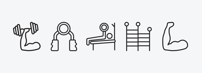 Poster - gym and fitness outline icons set. gym and fitness icons such as fitness, grip, press, gym ladder, muscles vector. can be used web and mobile.