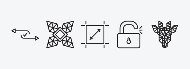 Poster - geometry outline icons set. geometry icons such as flow, polygonal windmill, dimensions, unlock, polygonal giraffe vector. can be used web and mobile.