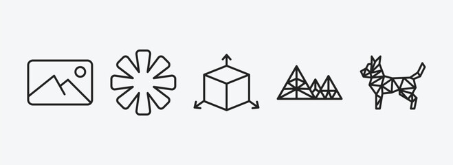 Poster - geometry outline icons set. geometry icons such as background, asterisk, dimension, polygonal mountains, polygonal dog vector. can be used web and mobile.