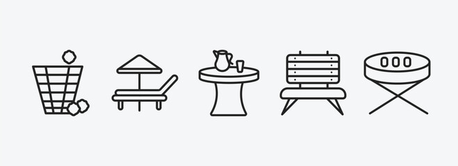 Poster - furniture & household outline icons set. furniture & household icons such as waste basket, lounger, kitchen table, bench, card table vector. can be used web and mobile.